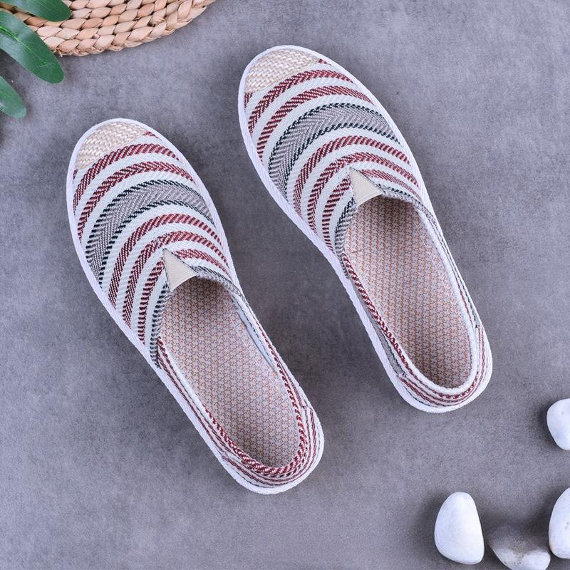 Letnie damskie wygodne wygodne czeskie wsuwane leniwe buty damskie płaskie wsuwane mokasyny z płóciennym paskiem