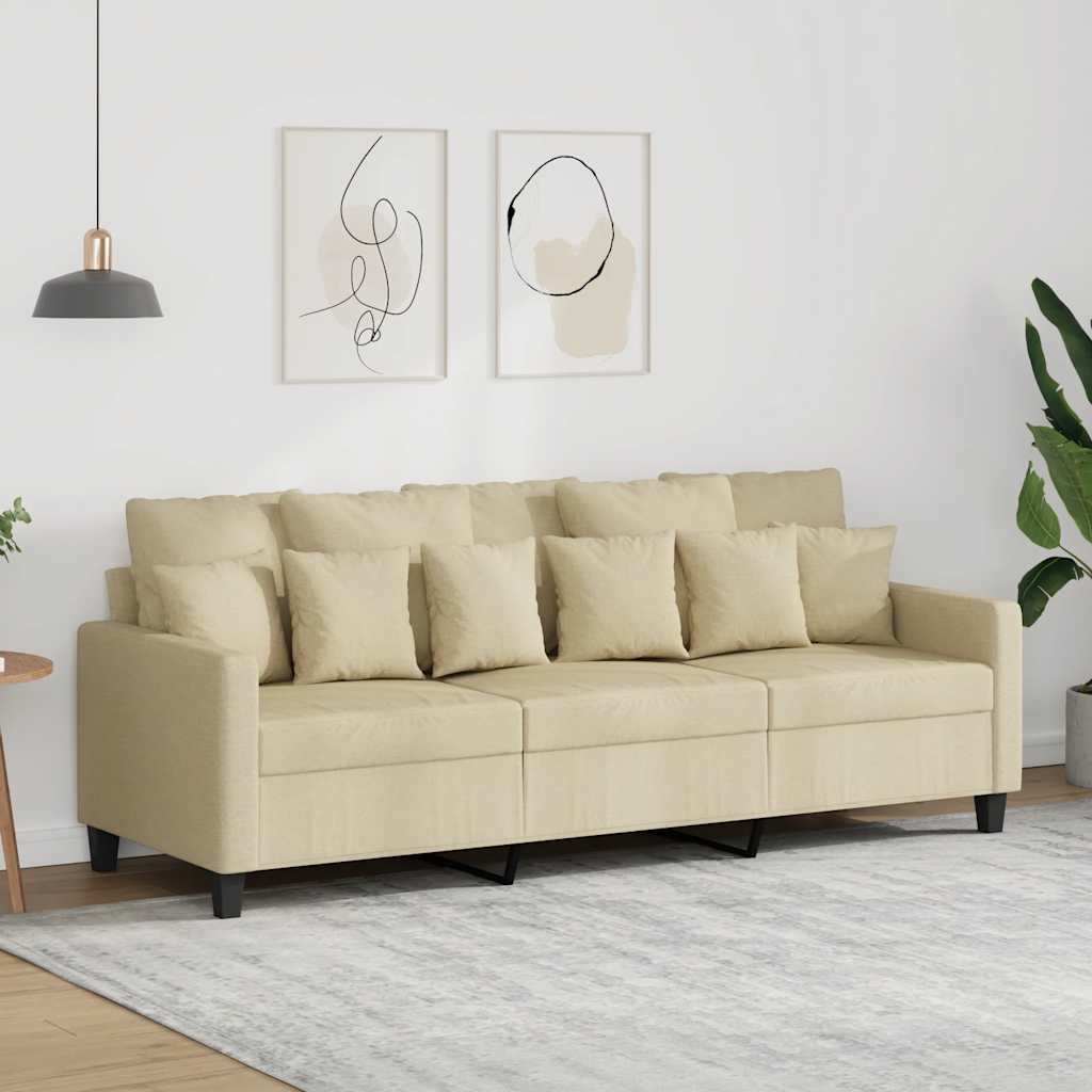 Vidaxl 3-Seater Sofa, Cream, 180 Cm, Upholstered In Fabric