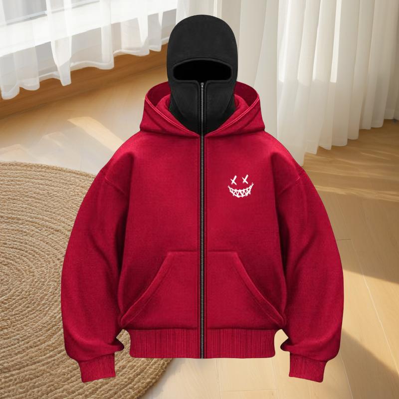 Men's Fashion Fitness Street Designer Hoodie Zipper Hoodie Loose Masked Sweatshirt Women's Fashionable Double Cap Double Collar