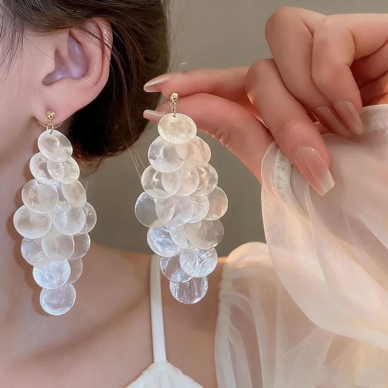 Geometric Shell Tassel Earrings Bohemian Long Dangle Women Vacation Style Lightweight Luxury
