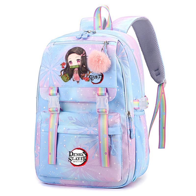 Anime Demon Slayer Backpack Computer Bagpack Sweet Soft Backpack Printed Girl Lightweight Schoolbag for Women Travel Leisure Bag Rucksack Mochila