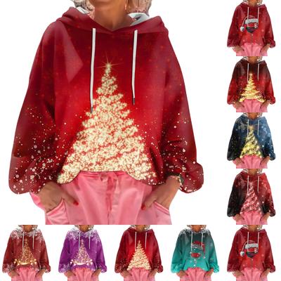 Women's Christmas Printed Loose Casual Long Sleeved Hooded Sweatshirt