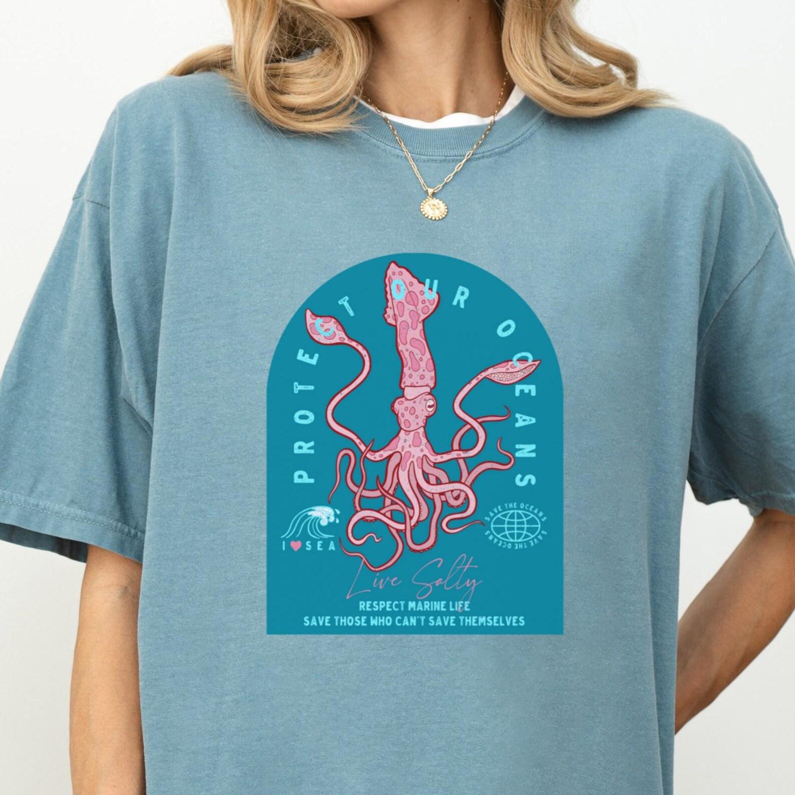 Ocean Squid Comfort Colors Tee, Marine Life Shirt 4XL