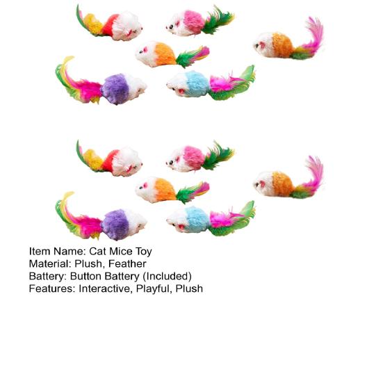3/5/12Pcs Cat Mouse Toys Faux Fur Cat Mice Toy with Feather Tail Interactive Mini Furry Mouse with Rattle Sounds for Indoor Cat