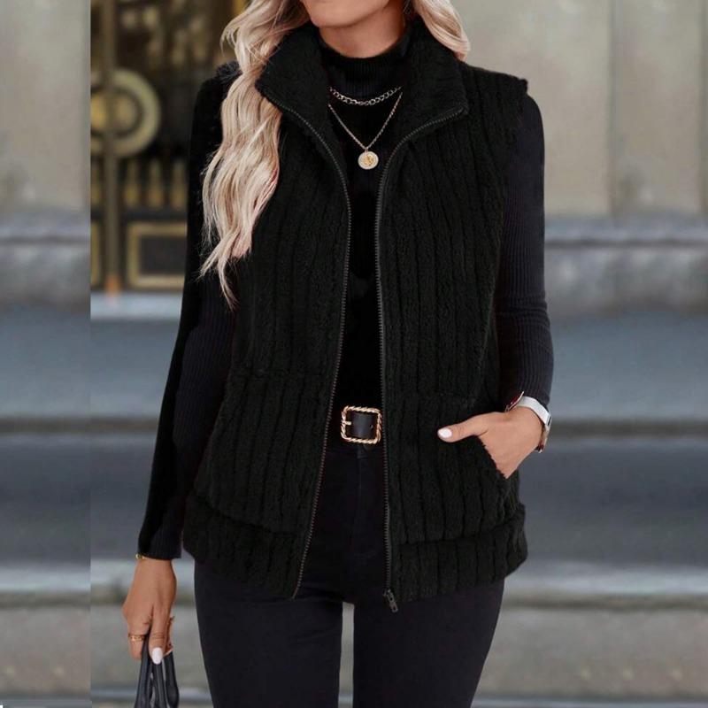 Women S Casual Turn Down Collar Zip Up Vest