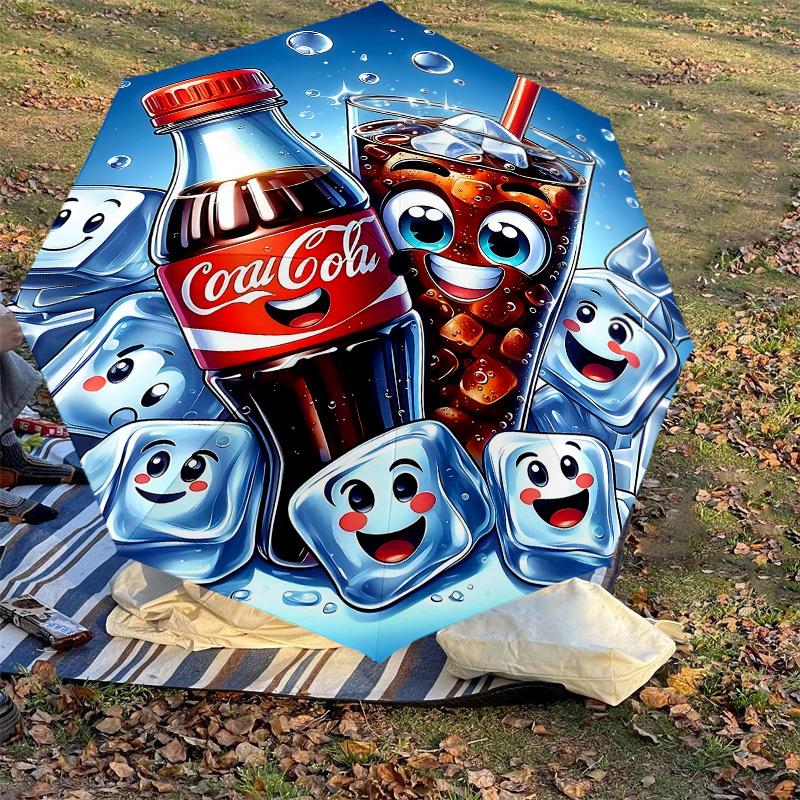 1 Stück Coca-Cola Eiswürfel Automatischer Öffnungs-/Schließschirm mit Winddichtigkeit, stabiles 8-Rippen-Dach, langlebige Rippen, modisches Design, Outdoor-Accessoire, lustiger Pr
