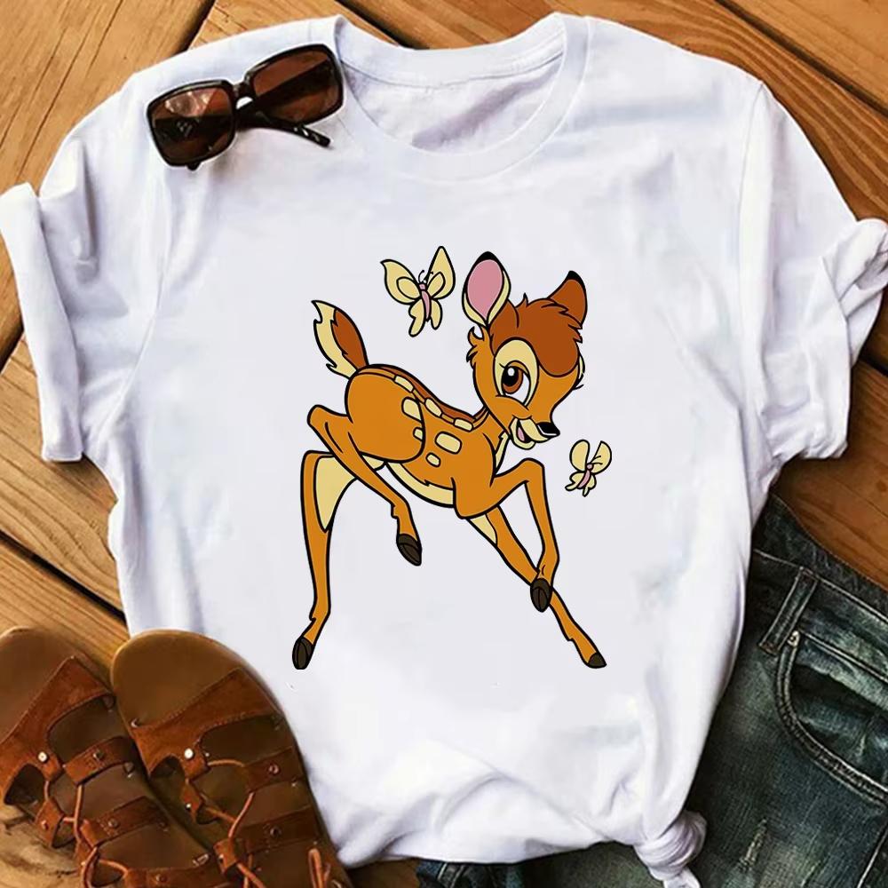 Cartoon Cute Bambi Printed T Shirt Fashion Women Casual Short Sleeves Streetwear Tshirt Summer Harajuku Tshirts Tops