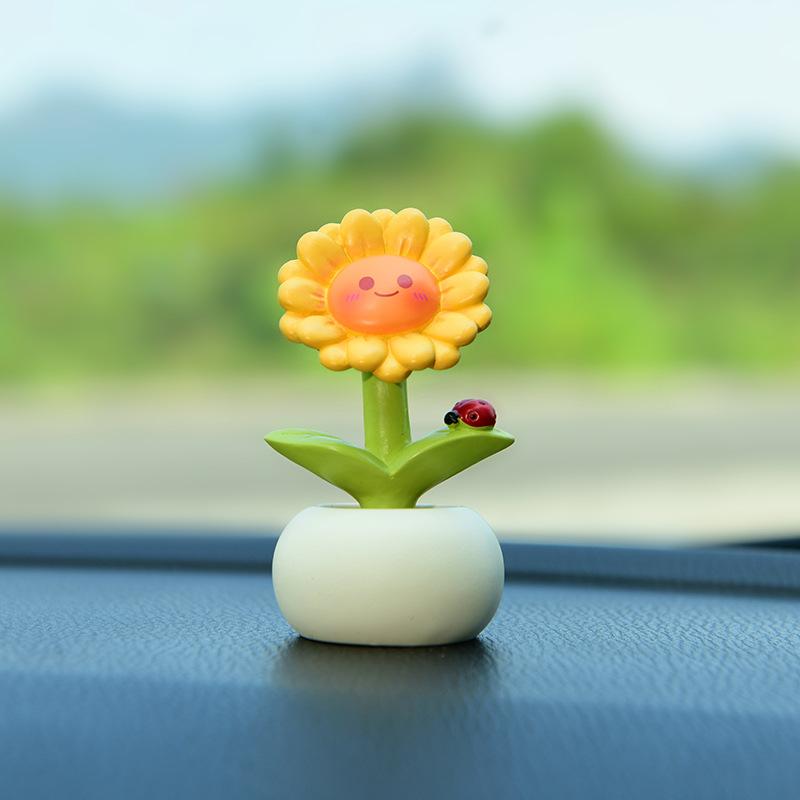 Warme Sonnenblumen-Autodekoration - Niedlicher und beruhigender Blumentopf - Realistische Topfpflanze - Dekoration für die Seitenfenster des Fahrzeugs