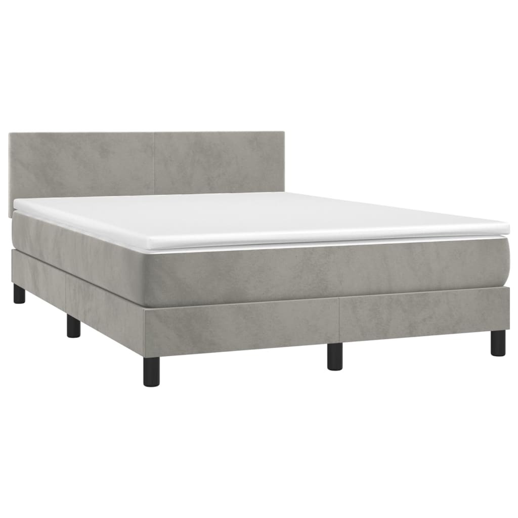 Box Spring Bed with Mattress Light Grey 140 X 200 Cm Velvet