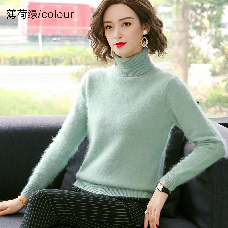 Herbst Winter 100% Nerz Kaschmir Pullover Damen Strickwaren Pullover Dick Warm Einfarbig Übergröße Basis Hoher Stehkragen Kleidung Oberteile