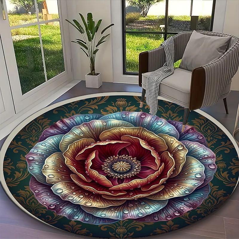 1pc Office Carpet, Abundant Lilac Blossoms Chair Rug, Living Room Printed Round Rug, Home Chair Floor Mat