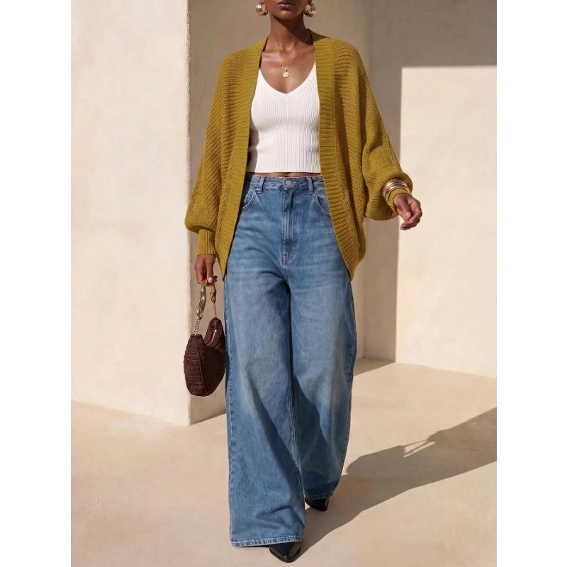 Women S Casual Mustard Yellow Solid Long Sleeve Cardigan Sweater