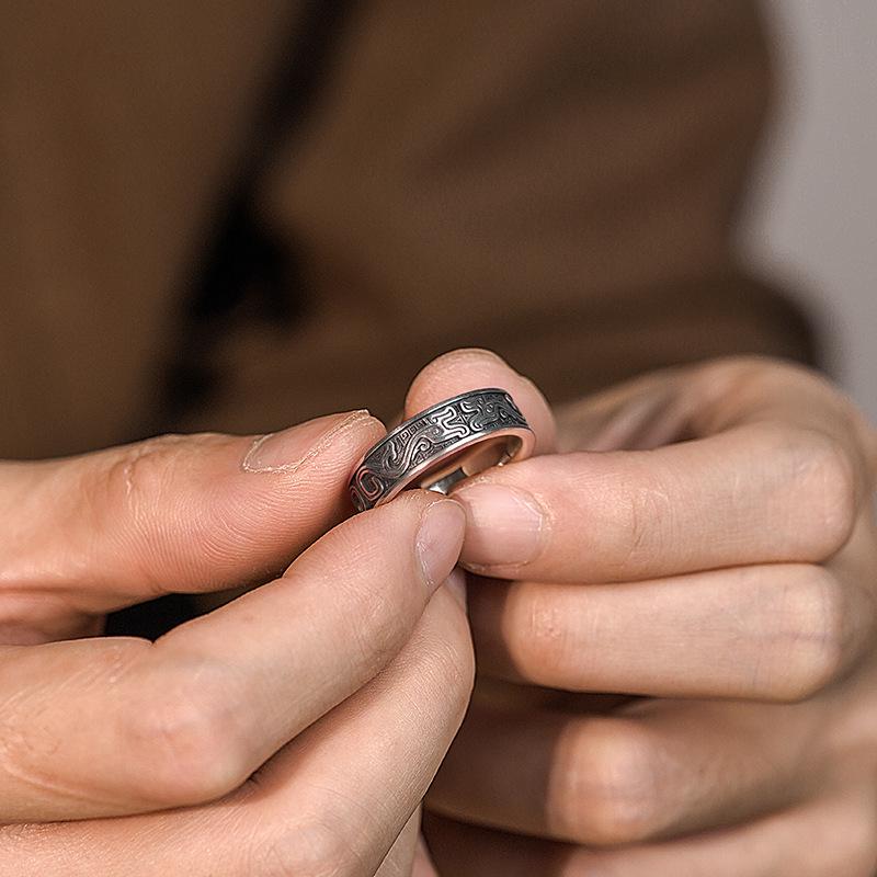 Bague en Argent Ajustable Yin Taifei Motif Dragon Kui: Style Chinois, Unisexe, Sensation Haut de Gamme