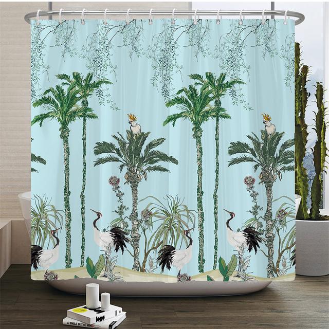 European Flowers, Birds, Plants Bath Curtains Waterproof Shower Curtain 3D Printing Bathroom Decoration With Hook Bath Screen