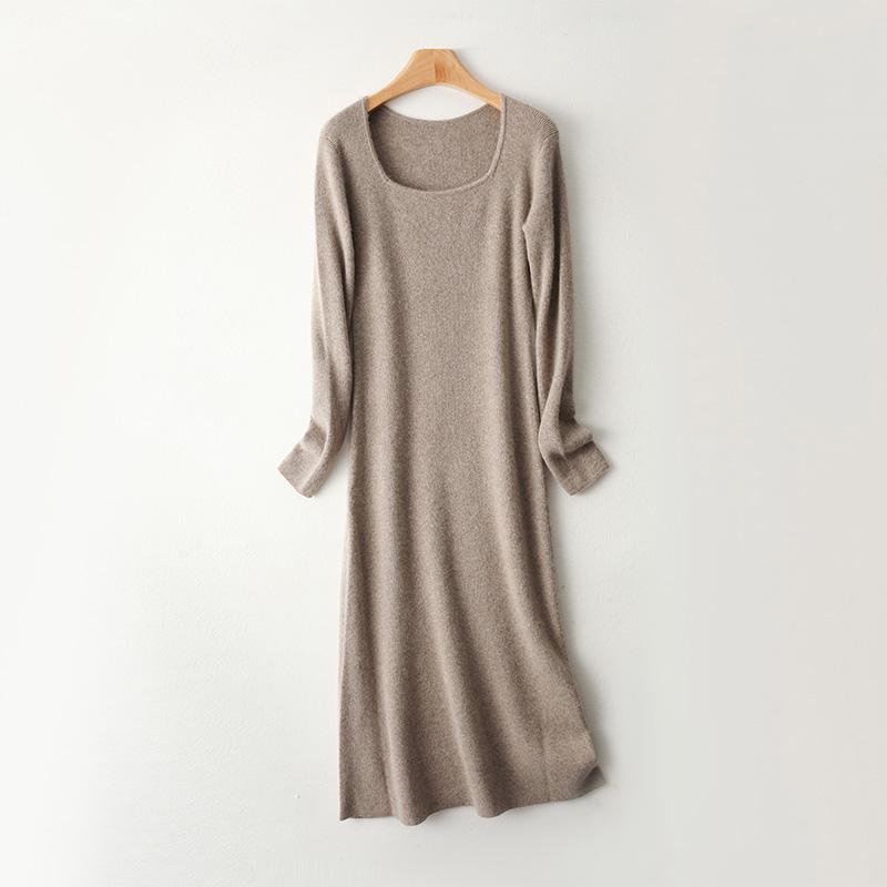 Women Sweater Dress 100% Wool MODERN NEW SAGA U-neck Knit Long Pullover Winter Jumpers Wool Long Dress Female