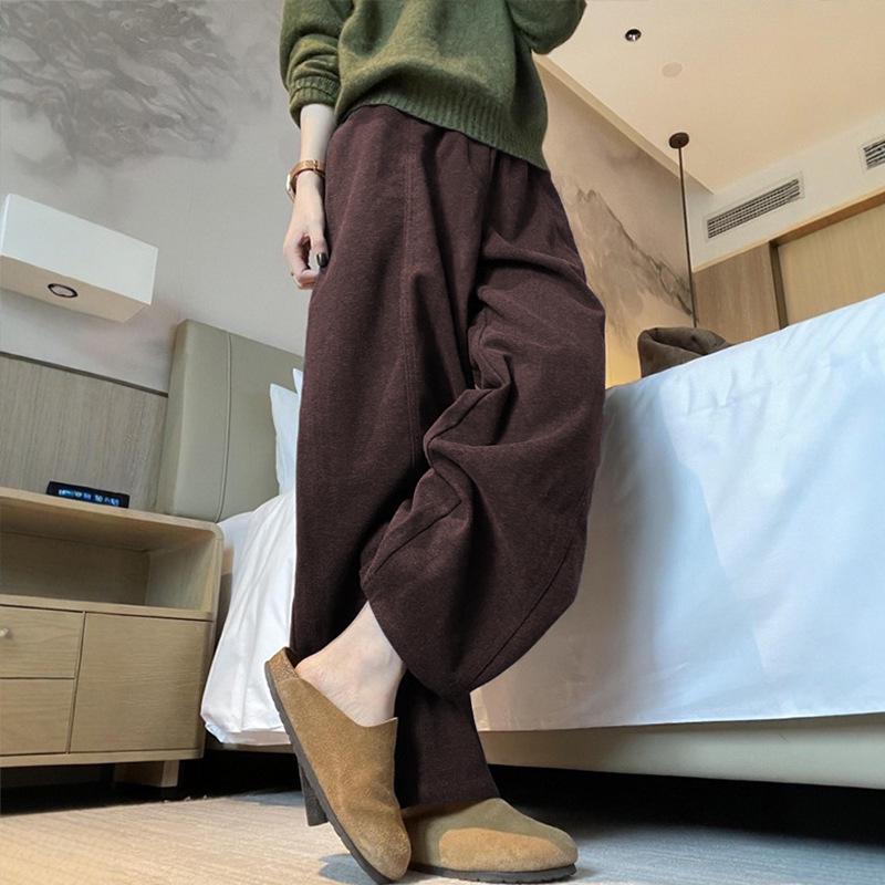 

Gray Plus Size Wool Wide-Leg Sweatpants - Petite Fit, Thickened for Autumn/Winter Small