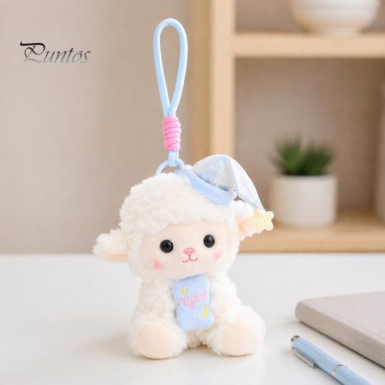 Backpack Accessory Charm Goodnight Sheep Plush Keychain, Cute Sleepy Lamb Stuffed Toy with Nightcap, Animal Soft Fluffy Bag for And Nursery Room Decor