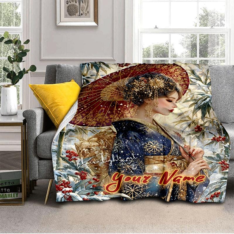 1PC Custom Name Elegant Bamboo Garden flannel blanket versatile,all-season throw suitable for the living room,bedroom,camping,travel,and gift