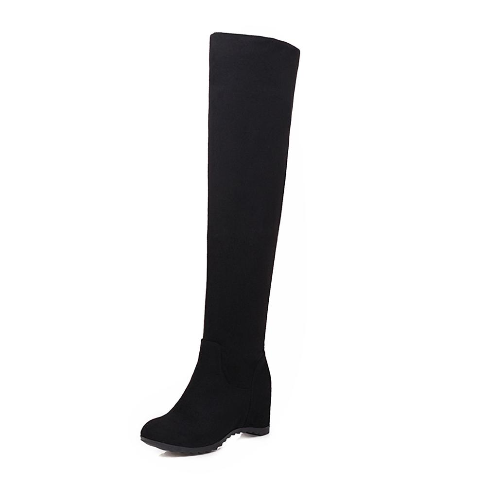 Fashion Women Over The Knee Boots Height Increasing Heels Slim Long Boots Black Brown Wine Red Flock Lady Winter Shoes Big Size 33-44
