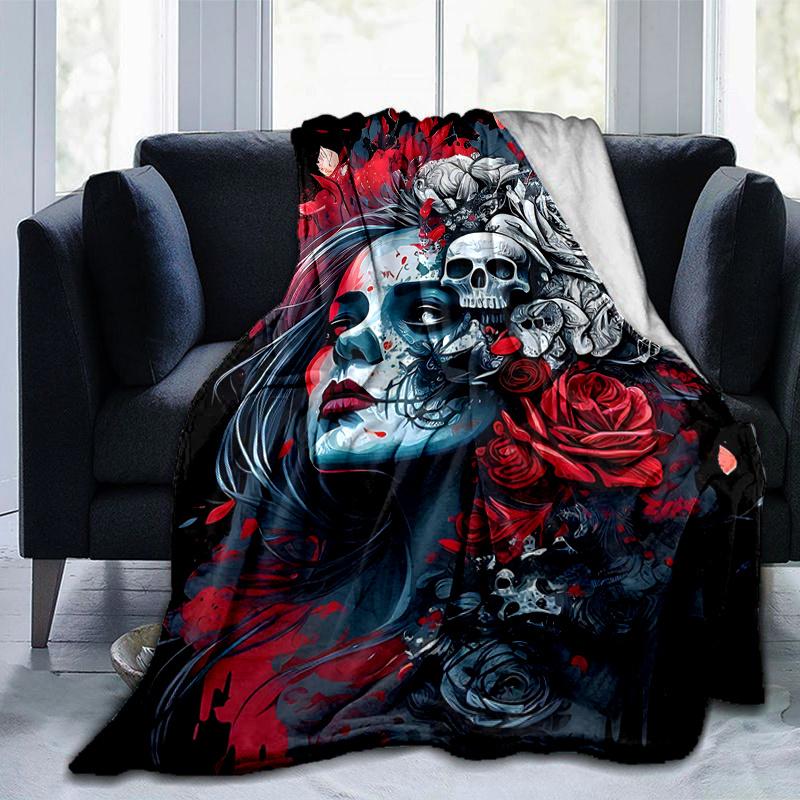 1pc Day of the Dead Blanket Soft and Warm Home Decor Gift for All Seasons Perfect for Couch, Living Room, Travel .K030