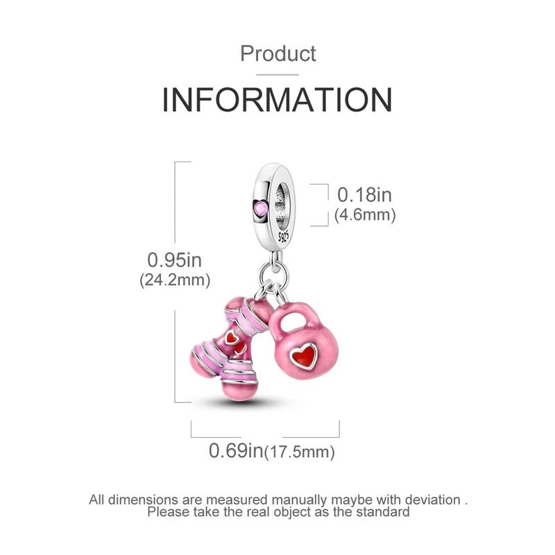 Charms Copperpink Yoga Dumbbell Kettlebell Beads Fit Charms Plataoriginal Bracelet Women Jewellery Making Diy Gifts