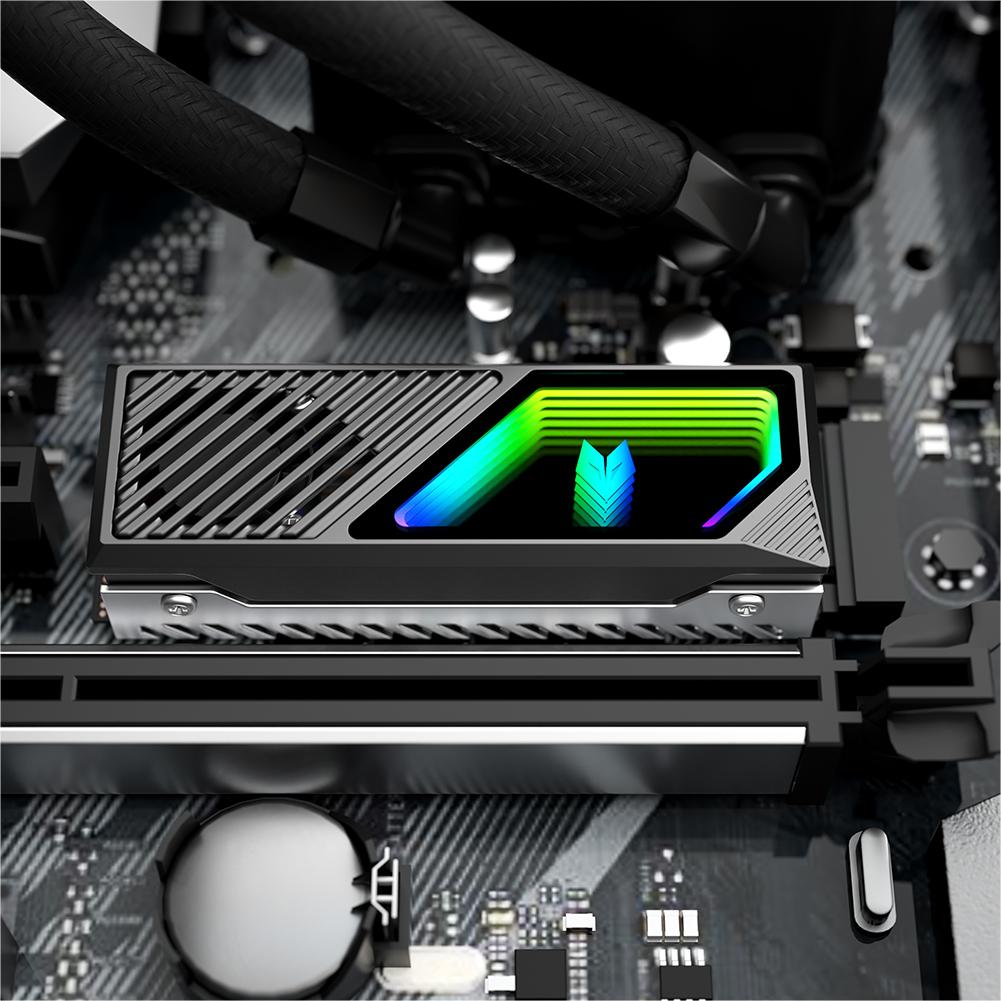 M.2 2280 SSD Heatsink Heat Sink Cooler with Thermal Silicone Pad 5V 3 Pin ARGB Solid State Drive Cooler Built-in Fan SSD Cooler
