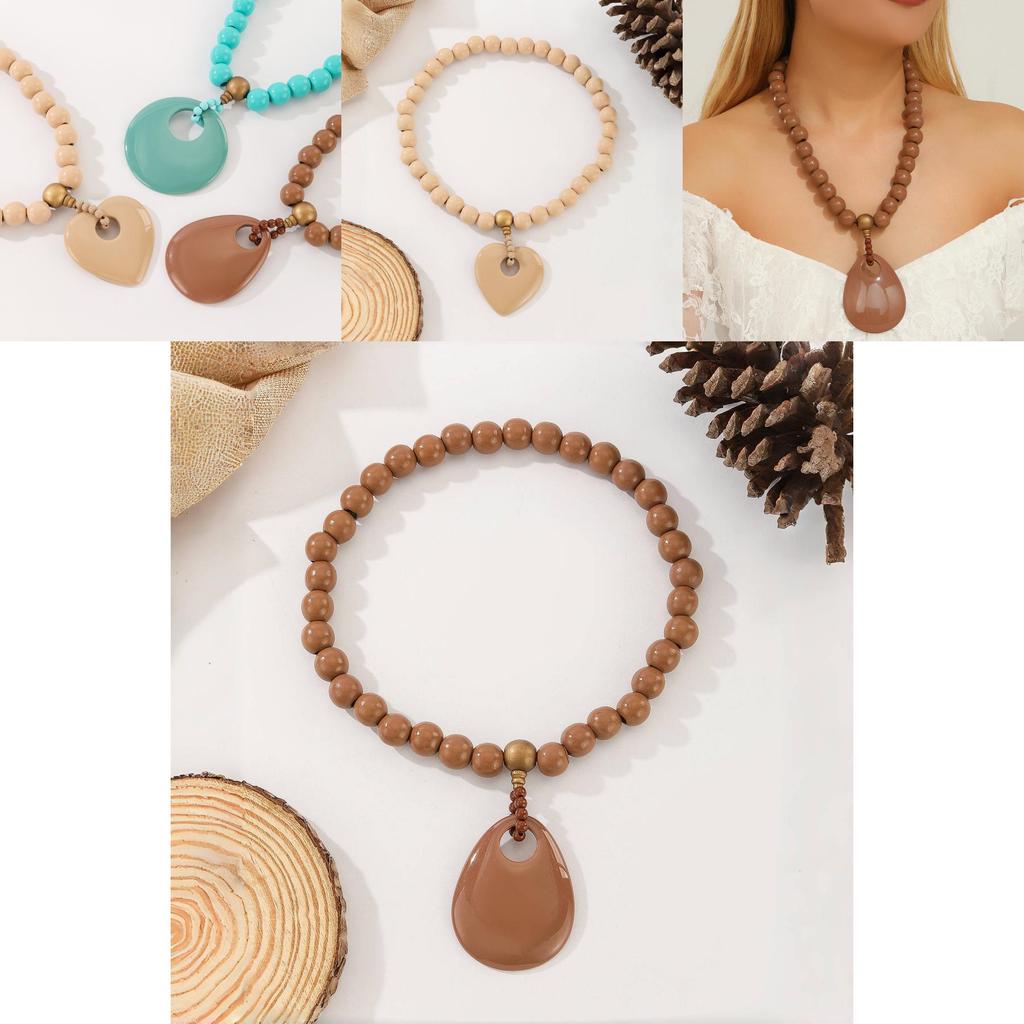 Modern Handgjord Träpärla Hänge Kedja För Kvinnor Med Geometrisk Design För Festtillbehör