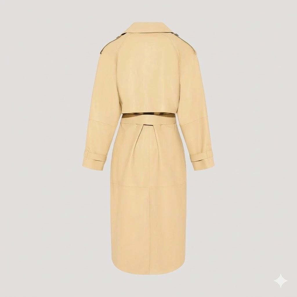 Designer Fit Handmade Trench Coat Women's Stylish Beige Genuine Lambskin Leather
