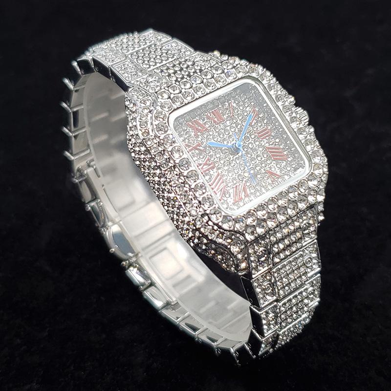 Luxury Diamond Watches for Women Fashion Silver Iced Out Square Wristwatch High Quality Bling Party Jewelry Clock Wedding Gift