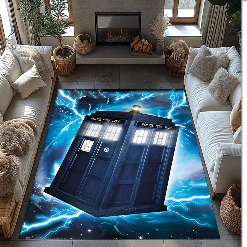Doctor Who's TARDIS Printed Crystal Velvet Area Rug, Soft Anti-Slip Water Absorbent Floor Mat for Living Room Bedroom