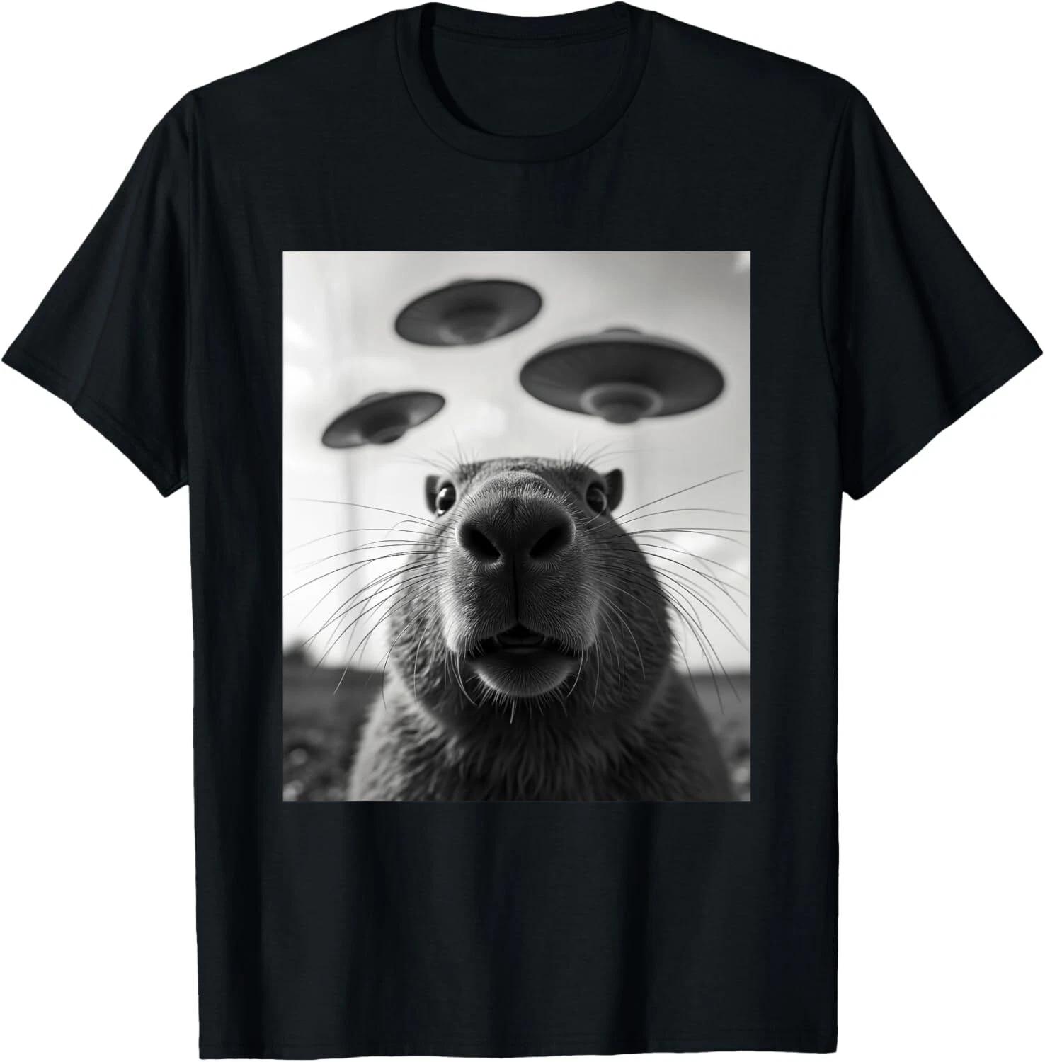 Funny Graphic Costume Weird Cute Capybara Selfie UFO Gift Unisex T-Shirt 4XL