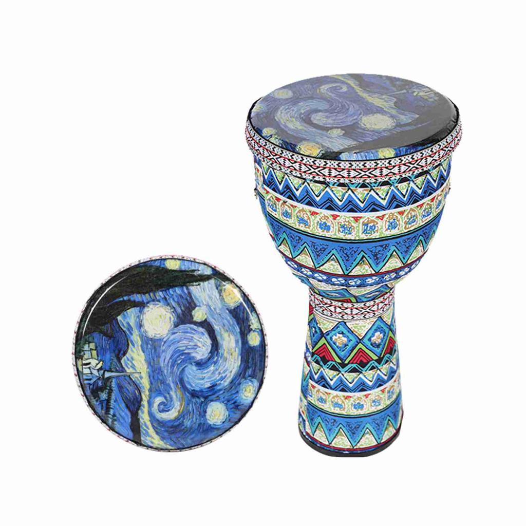 African Hand Drum 8 Inch Portable Djembe Drum Percussion Instrument with Colorful Art Patterns for Children Light