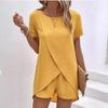 Women's Fashion Casual Round Neck Short Sleeved T-shirt Shorts Set Summer Irregular T Shirts Shorts Set Ladies Loose T-shirt Shorts Set