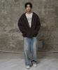 Erer Men Oversized Sweat Hoodie Zip-Up Brown
