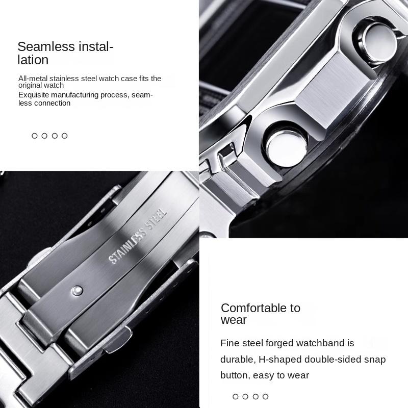 For Casio G-SHOCK DW-H5600 Bluetooth Heart Rate Watchband Modified Small Block Solid Stainless Steel Strap Bezel Case Bracelet