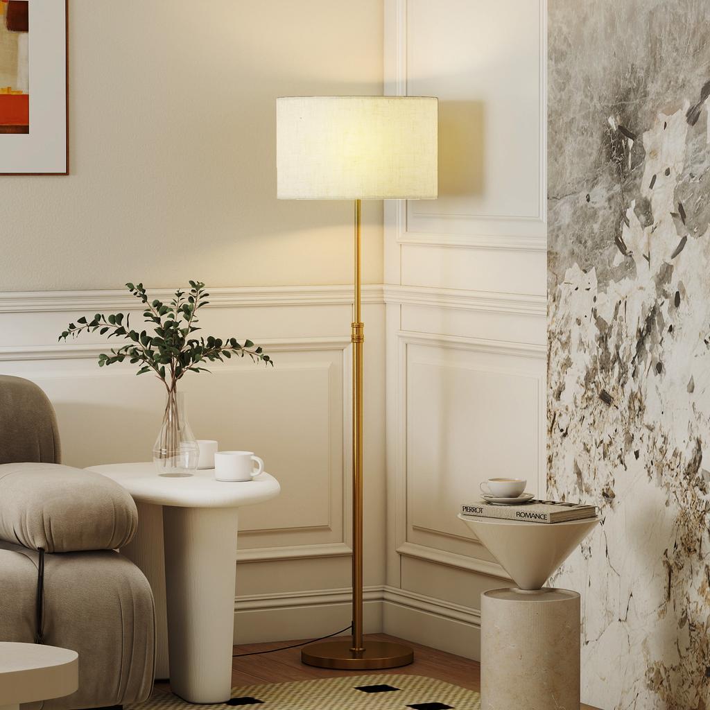 Floor Lamp with Remote, Height Adjustable Standing Lamp with Linen Shade, Dimmable with 3000K-6000K Adjustable Colour Temperatures