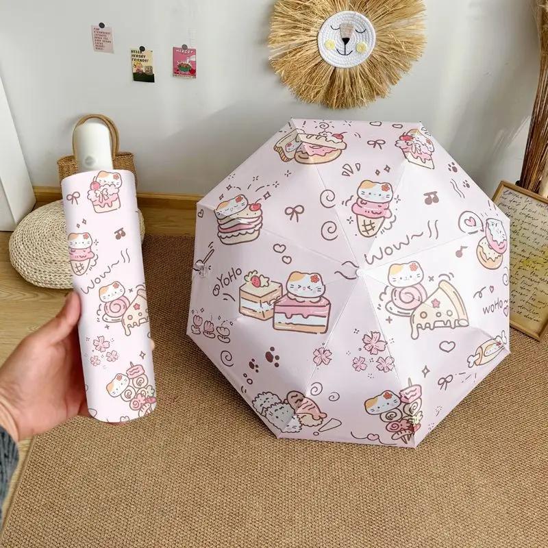 Cute Student Fully Auto Umbrella Black Glue UV Protection Sunshade Foldable Windproof Sun Rain Dual Use Parasol