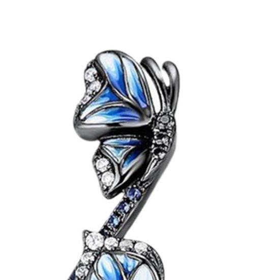 Verstellbarer Ring, elegant, drei offene Design-Schmetterlinge, blauer Ring, Schmuck für Party