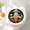 Water Resistant Bathroom Wall Art Happy Halloween Toilet Sticker, Pumpkin Ghost Lid Easy Apply PVC Waterproof Decal for Home Party Decoration Peel And