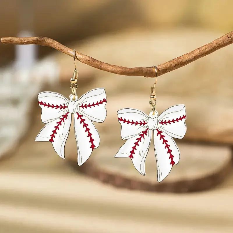 6pcs Creative Acrylic Bow Exquisite Simple Earrings Baseball Football Softball Volleyball Earrings Fans Jewelry Accessories