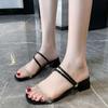 WTEMPO Women's Summer Sandals Square Toe Middle Heel Solid Color Transparent Crystal Buckle Thick Heel Dual-purpose Slippers Comfortable Breathable