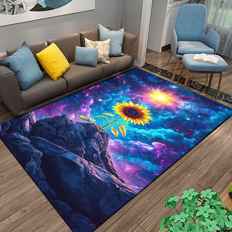 Colorful Starry Sky and Sunflower Galaxy Design Carpet for Home Decor Suitable for Use As an Anti-slip for Living Room Bedroom Sofas