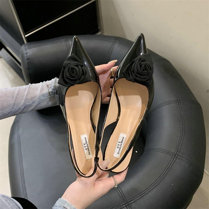 

Fashion 2025 Summer New Korean Fashion Flower High-heeled Sandals Pointed Head Outside Wear Stiletto Women s Pumps 40 чёрный