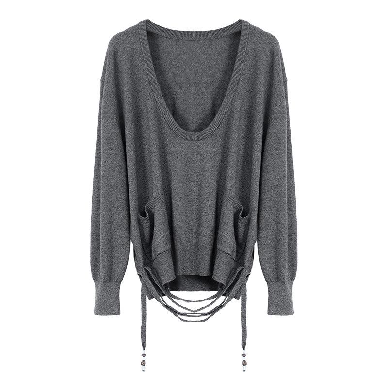 In Stock: Nana Style Grey Knit Top & Cuffed Wide-Leg Pants Casual Set M (105-115 lbs)