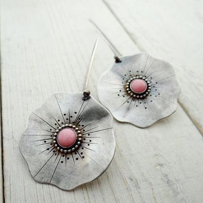 Vintage Bohème Rosa Edelstein Anhänger Ohrringe Für Frauen Ethnisch Geometrisch Blume Blatt Langer Anhänger Schmuck