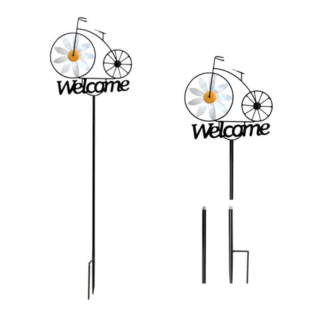 Gartenwindmühle Rustikaler Eisenpfahl Blumenwindmühle Willkommensschild Dekorationen für Draußen Terrasse Rasen Hinterhof