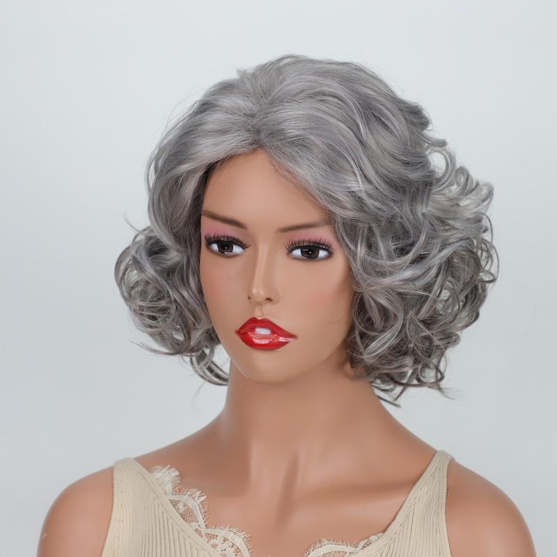 

Женские парики Короткие стрижки Синтетический Омбре Серый Слоистый Кудрявый Парик Мамочки с челкой Женский Костюм Старушки Средний размер Мягкие волосы