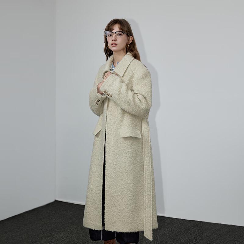 GREEN BELT Women's Lamb Wool Lapel Long Coat