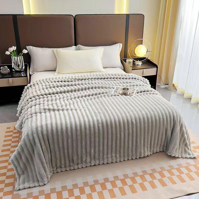 Ribbed Flannel Blanket Wholesale Double Sided Thickened Nap Throw Winter Cover Blanket for Home Office Use