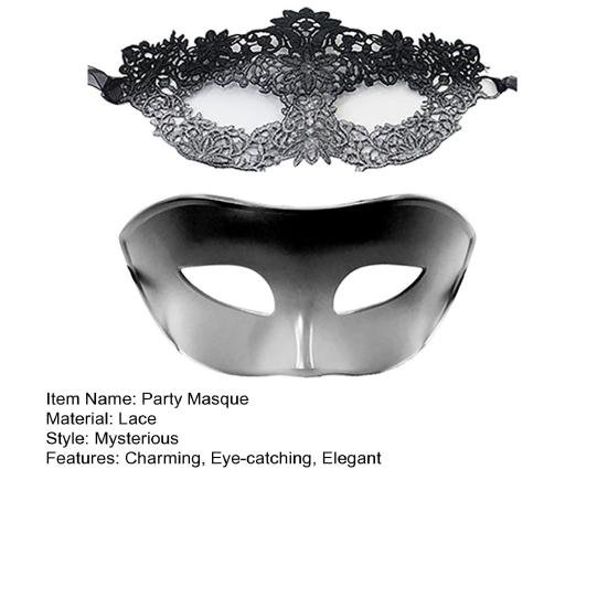 Couple Masquerade Masque Set Mardi Gras Party Ball Half-Face Masque Venetian Party Halloween Accessory for Men Women
